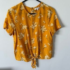 Madewell Yellow Floral Tie Front Blouse